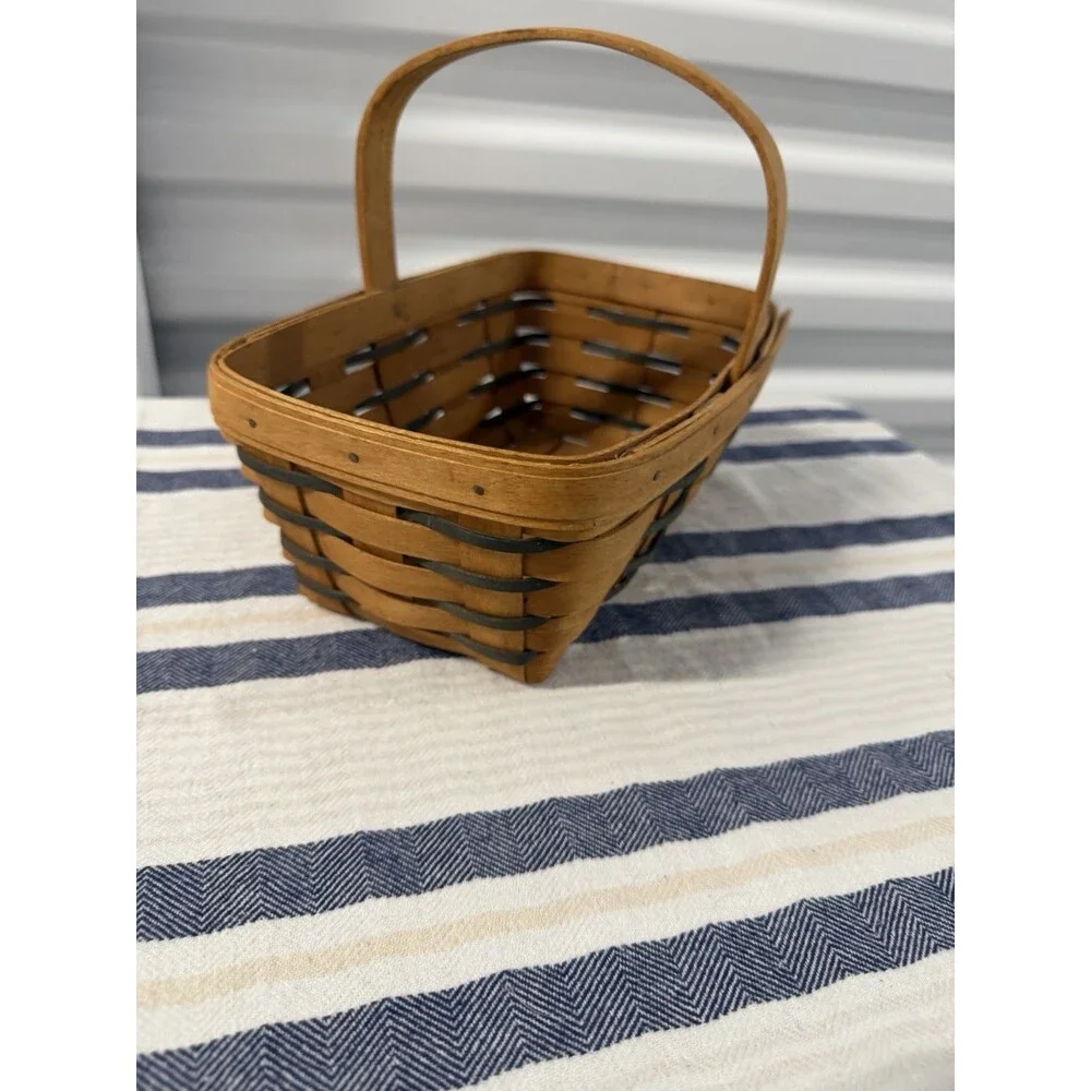Longaberger Market Basket Black Trim Swing Handle Handwoven USA Farmhouse Decor